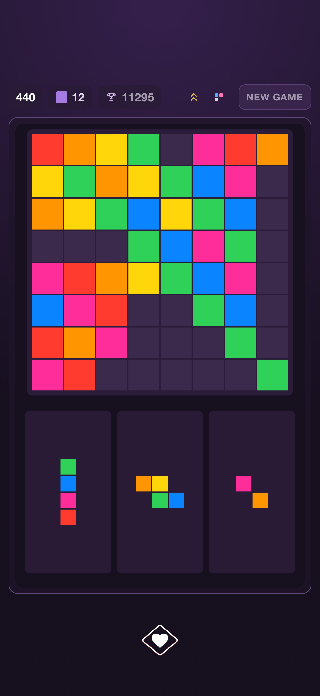 Blocklove gameplay in the Rainbow color scheme